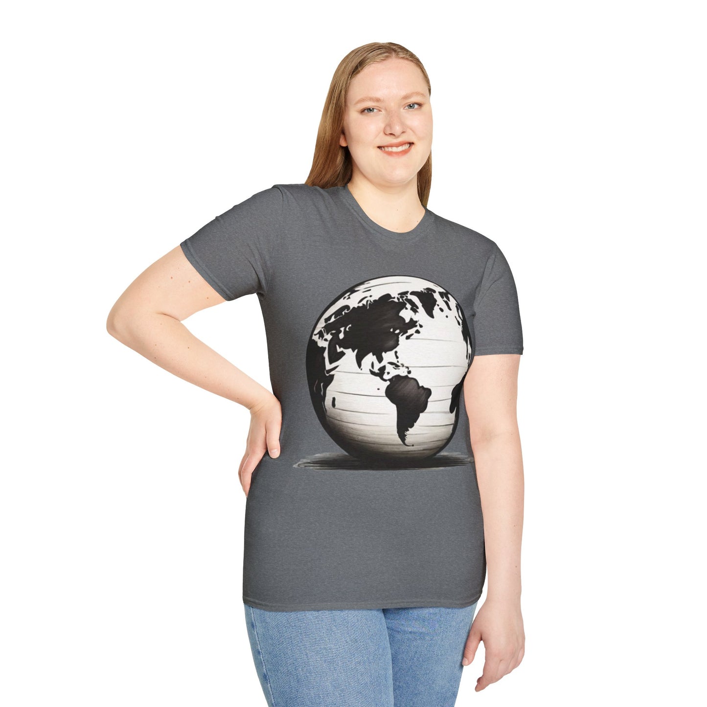 Black and White Earth Sphere Sketch - Unisex T-Shirt