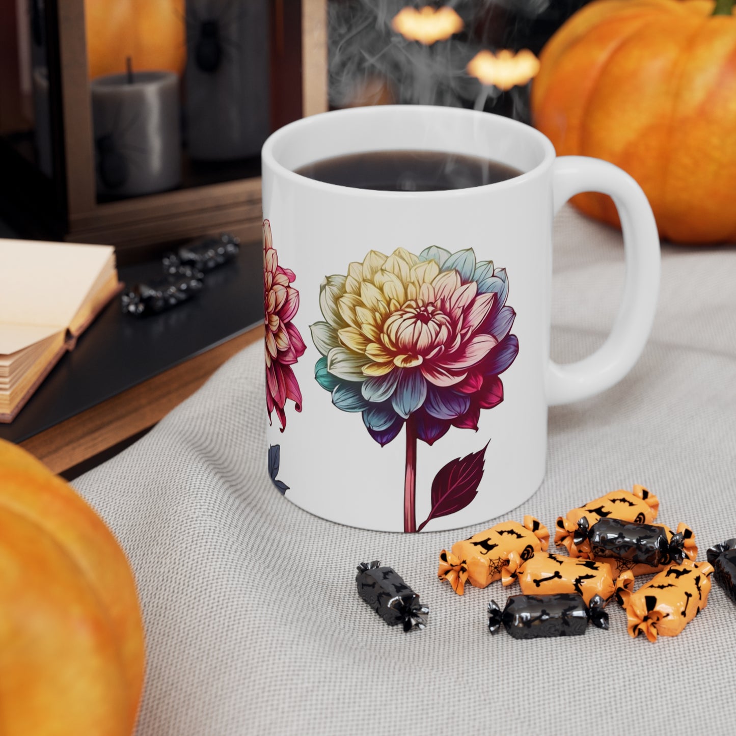 Colourful Dahlia Flowers Mug - Ceramic Coffee Mug 11oz
