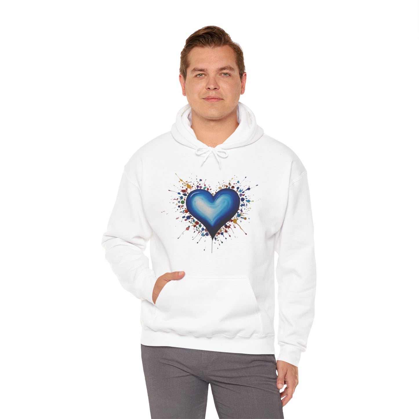 Messy Splatter Blue Love Heart - Unisex Hooded Sweatshirt