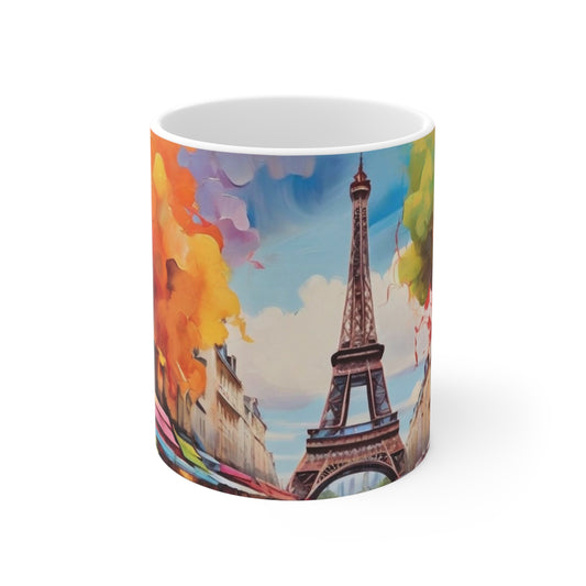 Colourful Eiffel Tower Artwork Mug - Ceramic Coffee Mug 11oz
