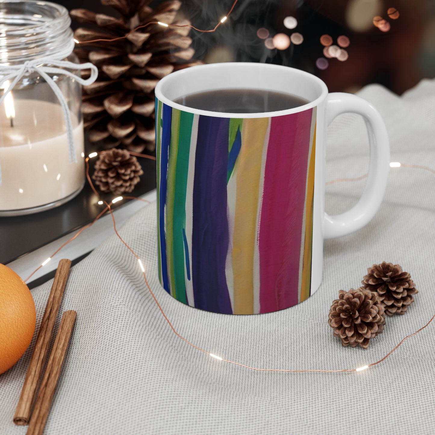 Colourful Paint Lines Mug - Ceramic Coffee Mug 11oz