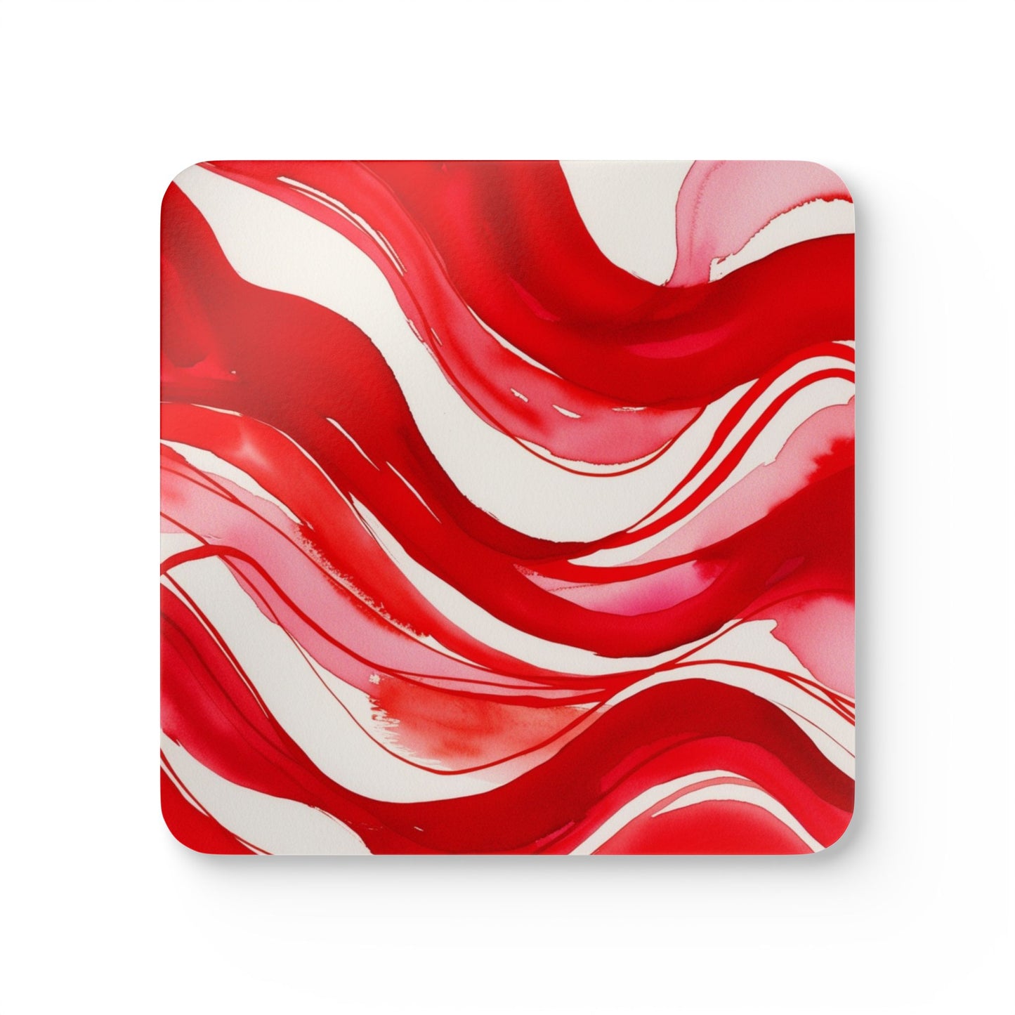 Red and White Watercolour Wavey Patterns - Corkwood Coaster Set