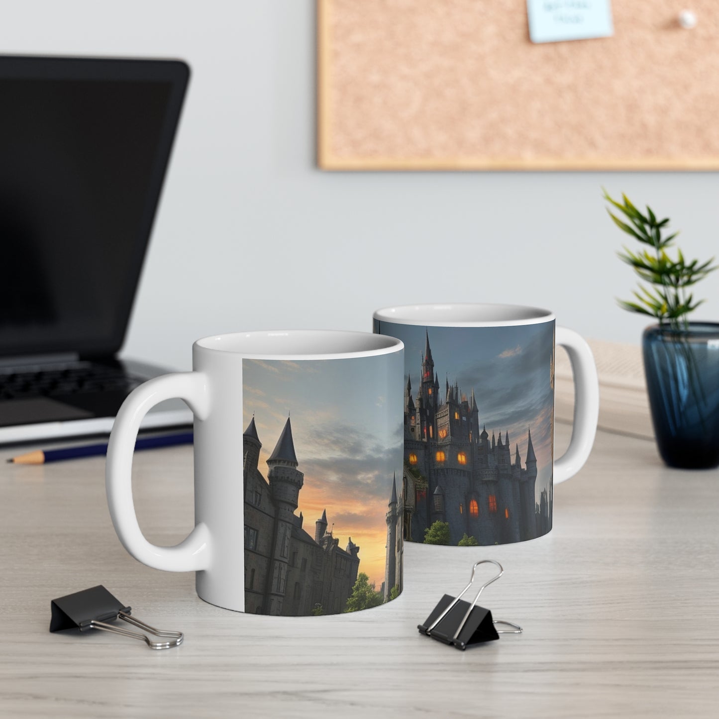 Scenic Castle With Glowing Windows Mug - Ceramic Coffee Mug 11oz