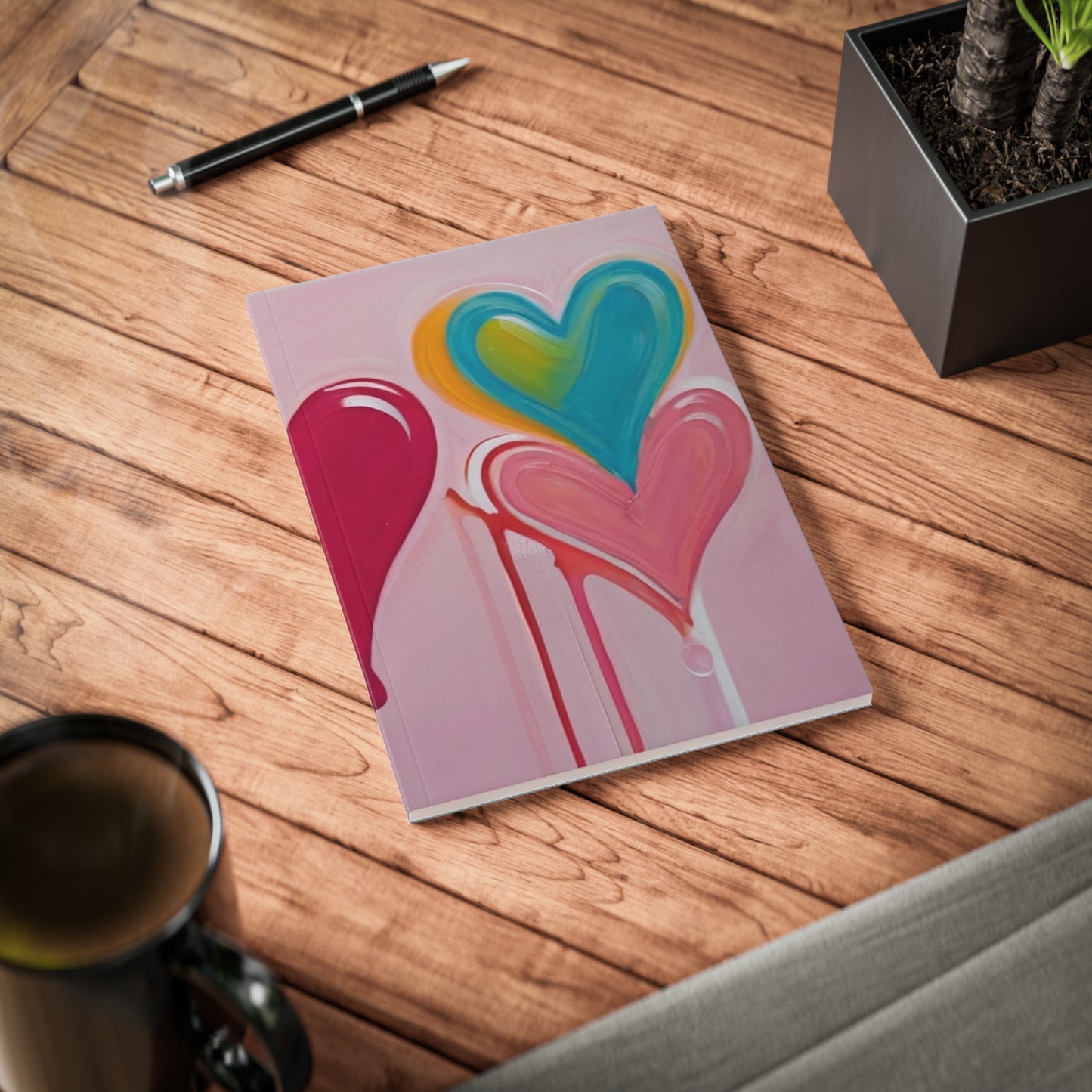 Dripping Multicoloured Love Hearts - Softcover Notebook, A5