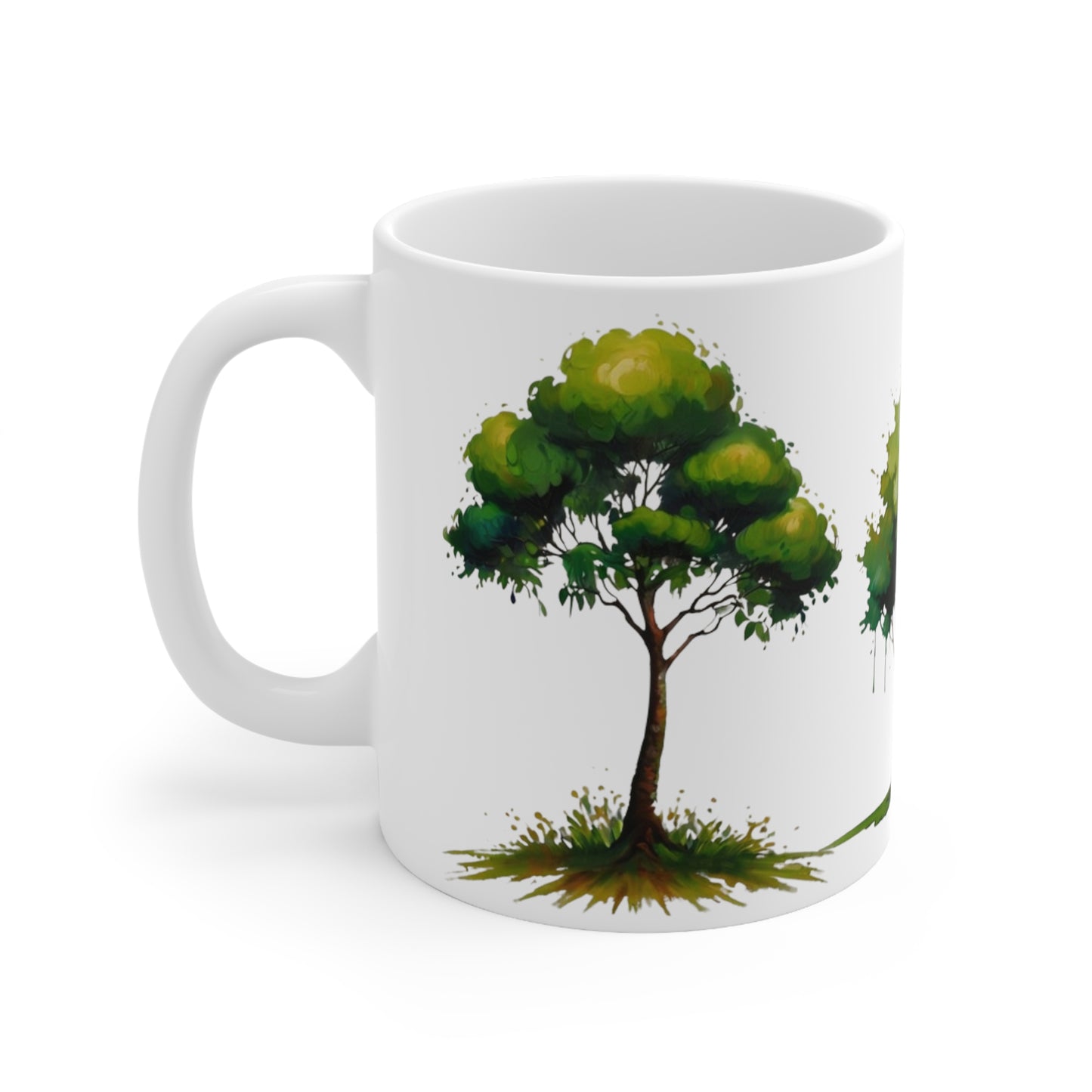 Painted Green Trees Mug - Ceramic Coffee Mug 11oz