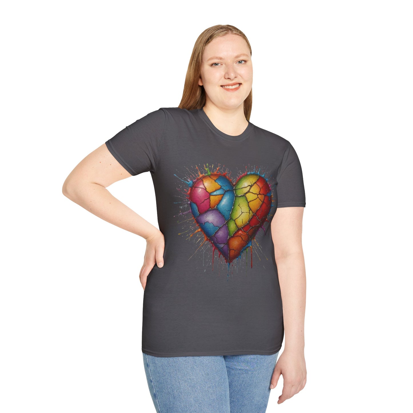 Colourful Messy Cracked Love Heart - Unisex T-Shirt