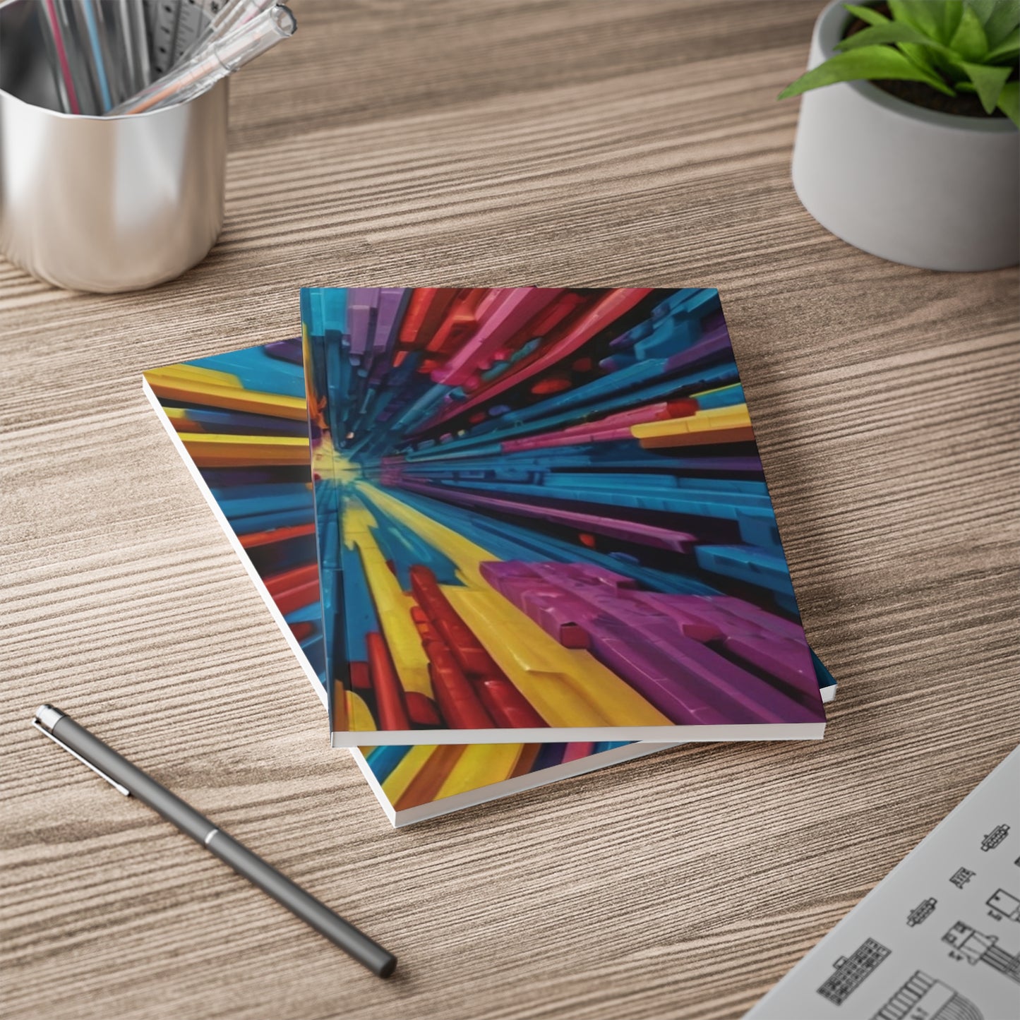 Colourful 3D Abstract Optical Illusion - Softcover Notebook, A5