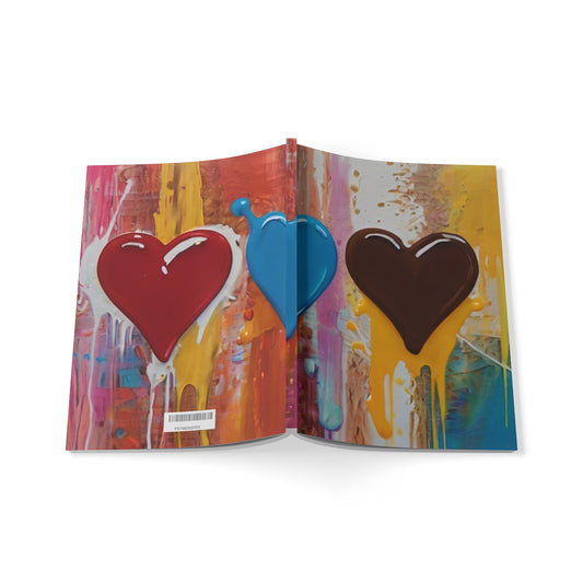 Red, Blue and Brown Love Hearts - Softcover Notebook, A5