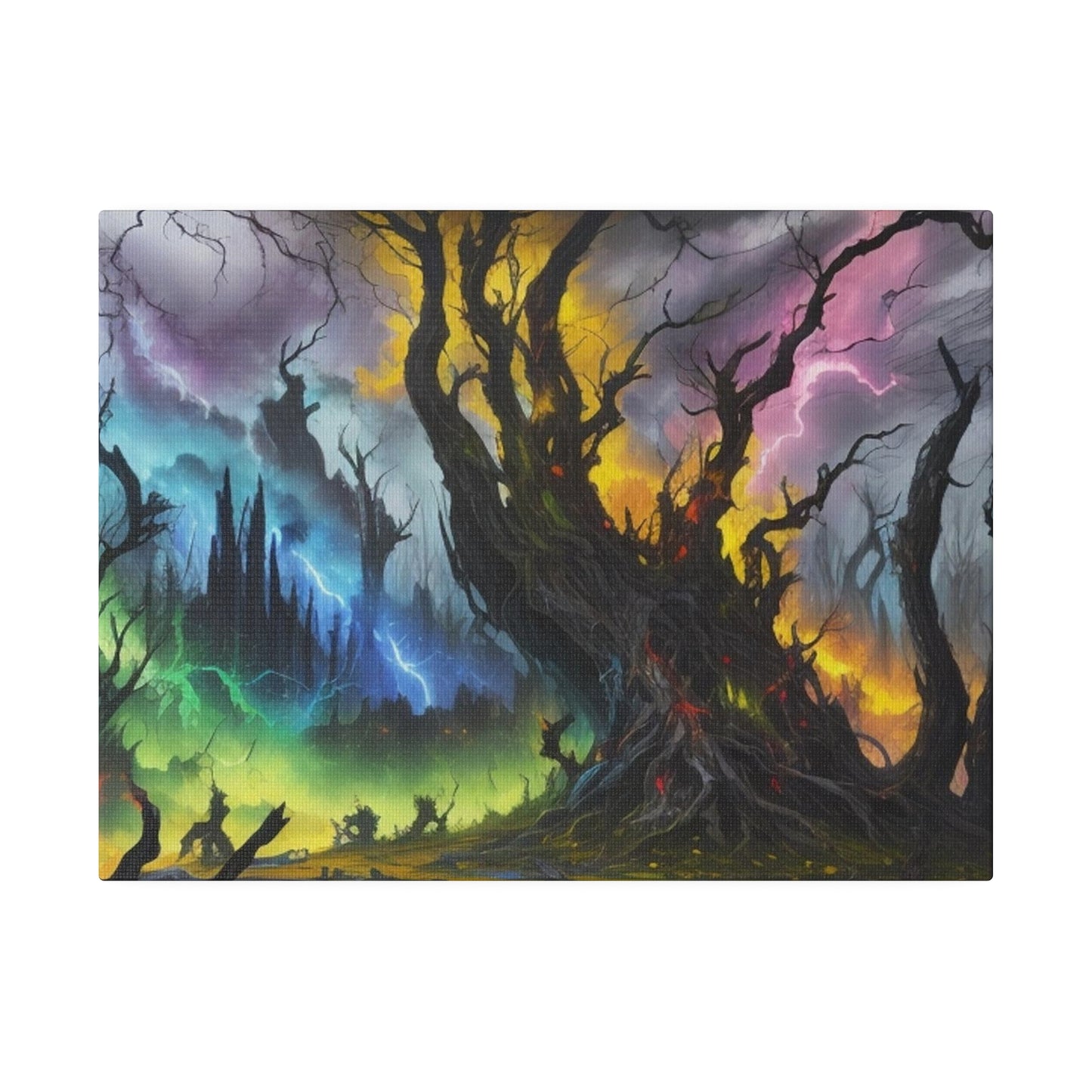 Colourful Lightning Among Dying Trees In Forest - Matte Canvas, Stretched, 0.75"