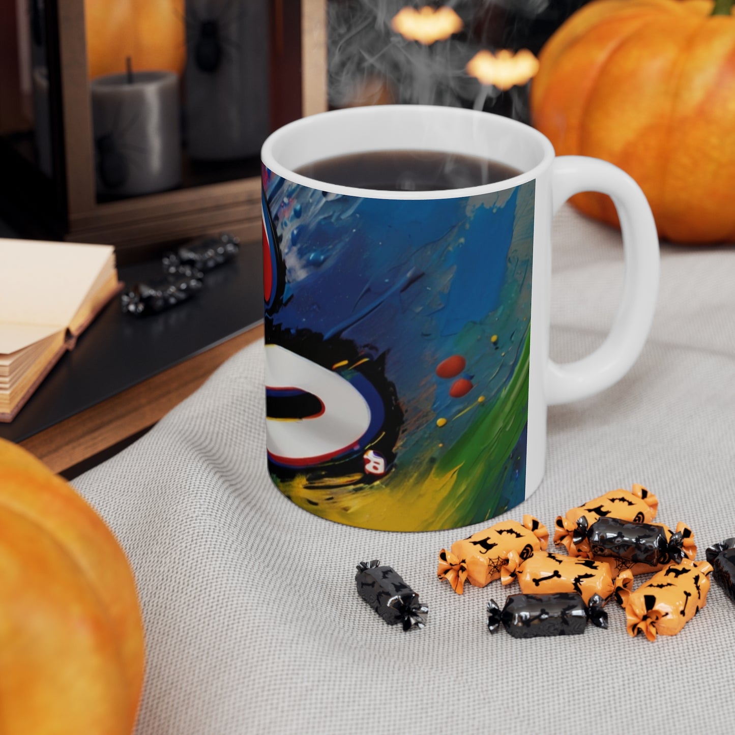 PlayStation Logo, Messy Paint Background Mug - Ceramic Coffee Mug 11oz