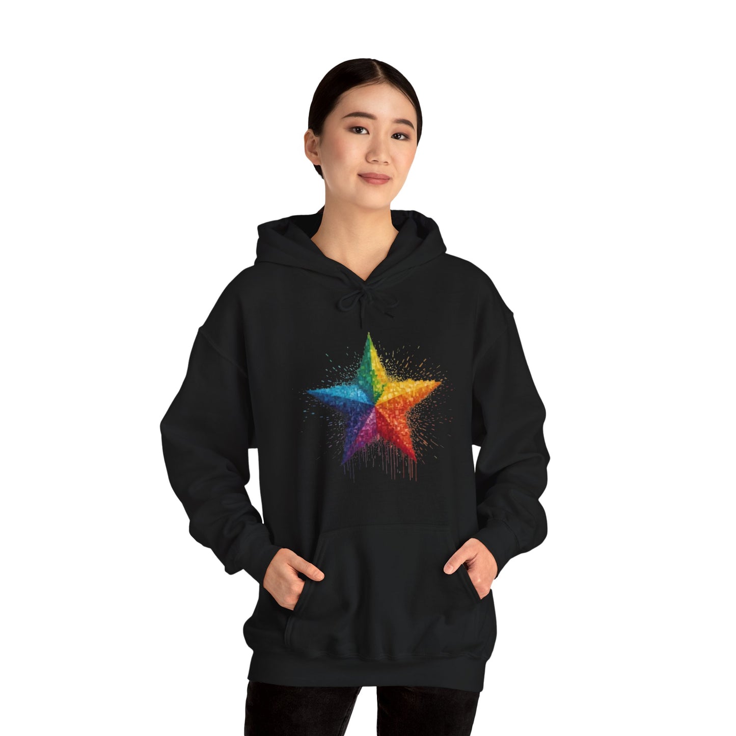 Multicoloured Pixelated Star - Unisex Hooded Sweatshirt