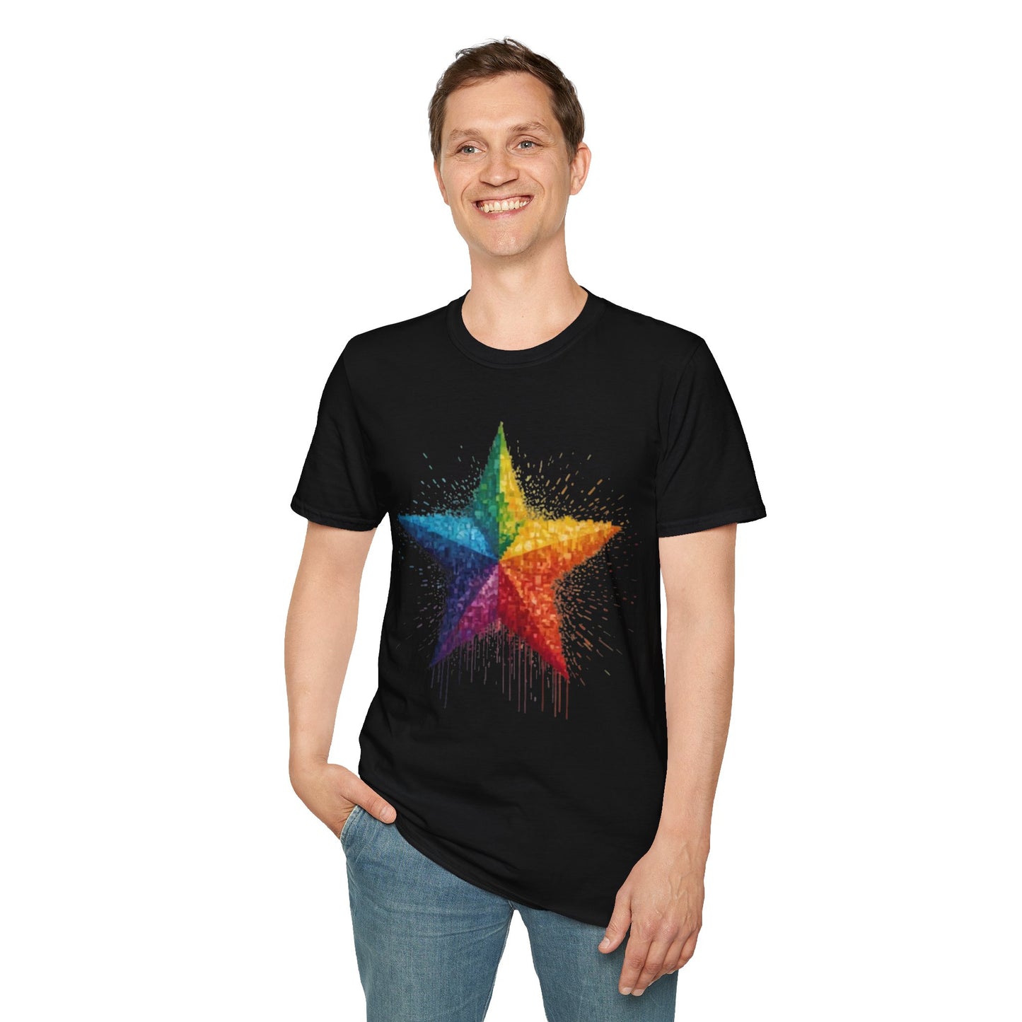 Multicoloured Pixelated Star - Unisex T-Shirt