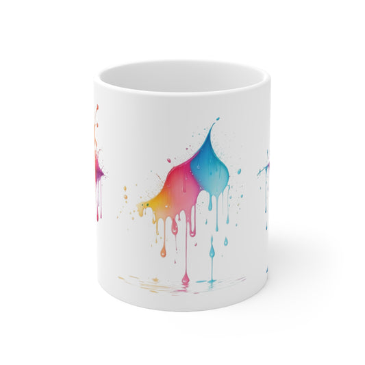Colourful Messy Raindrops Art Mug - Ceramic Coffee Mug 11oz