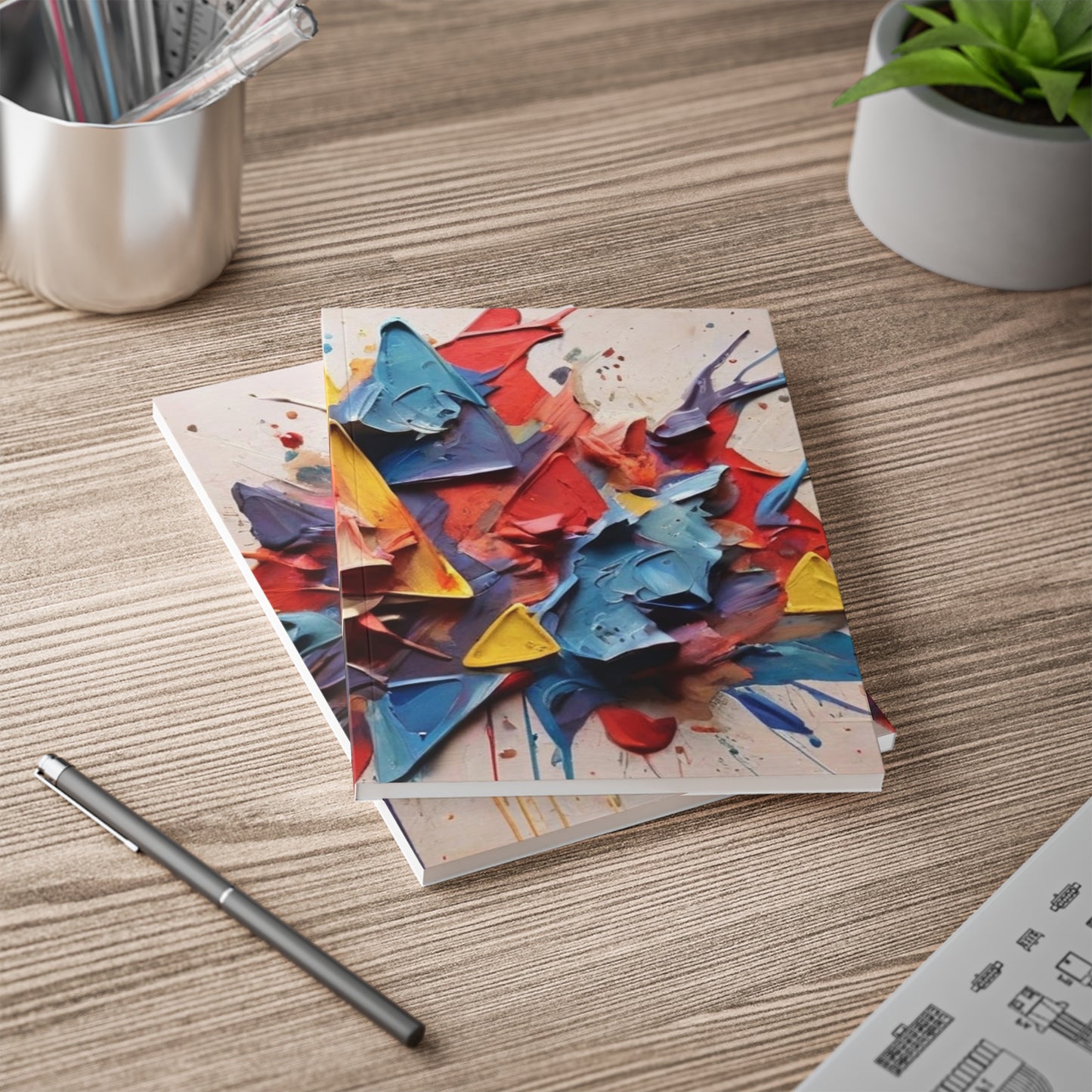 Messy Colourful Triangles Art - Softcover Notebook, A5