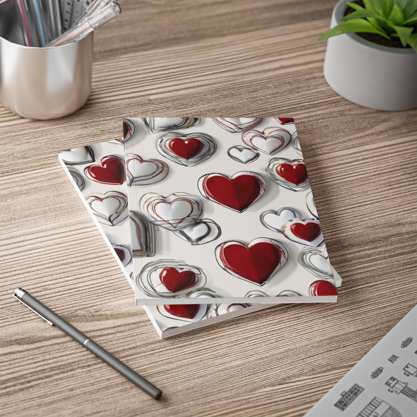 Red And White Love Hearts - Softcover Notebook, A5