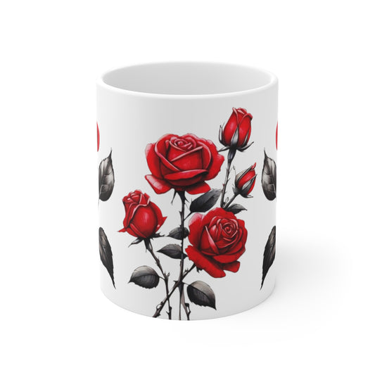 Red Roses Mug - Ceramic Coffee Mug 11oz