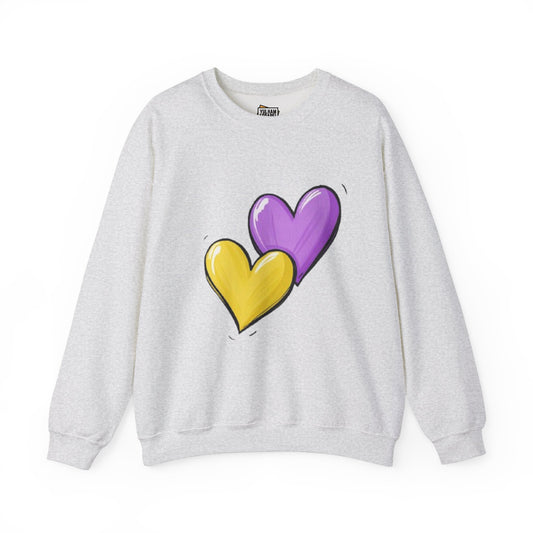 Yellow and Purple Twin Love Hearts - Unisex Crewneck Sweatshirt