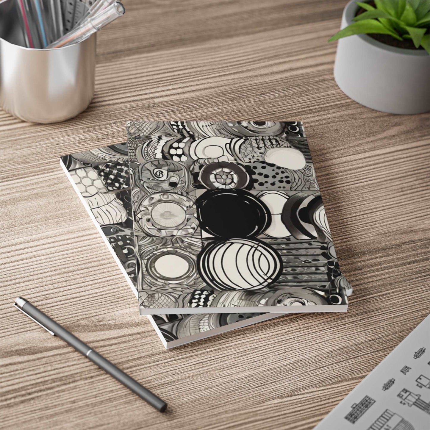 Black and White Circle Patterns - Softcover Notebook, A5