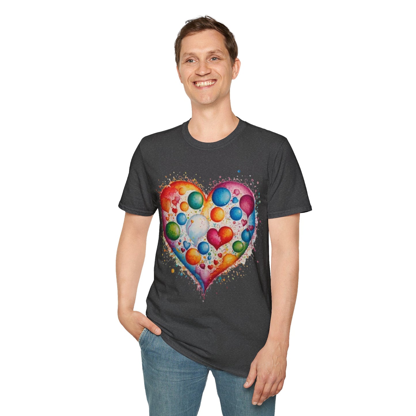 Colourful Messy Bubbles Love Heart - Unisex T-Shirt