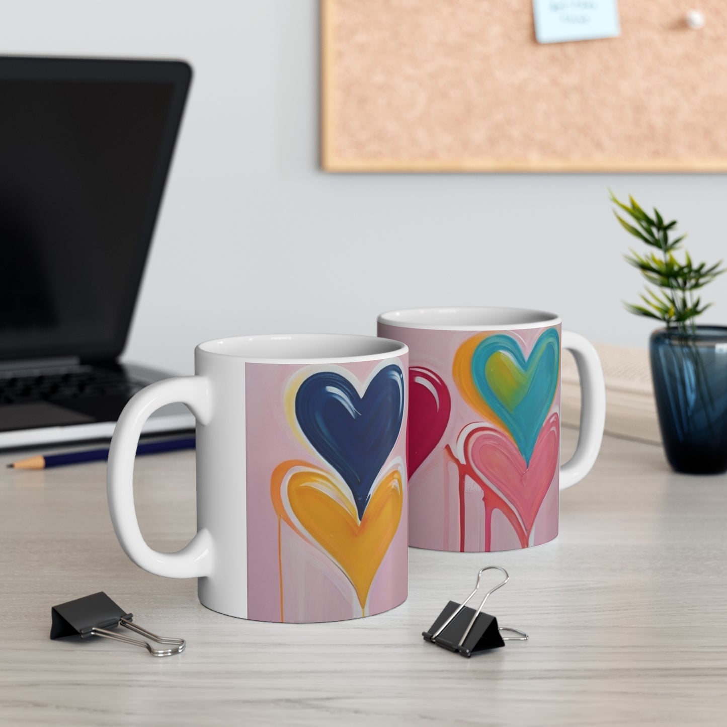 Multicoloured Love Hearts Mug - Ceramic Coffee Mug 11oz