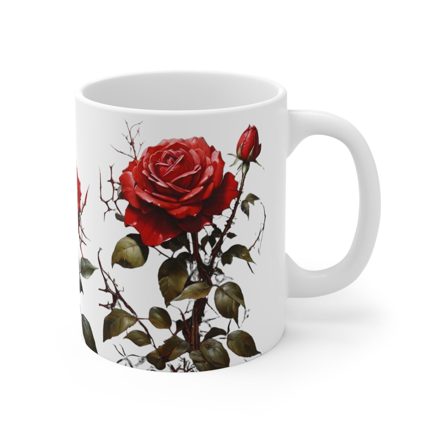 Thorny Red Roses Art Mug - Ceramic Coffee Mug 11oz