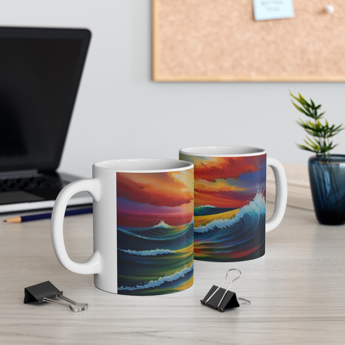 Waves Rising Among Sunrise Mug - Ceramic Coffee Mug 11oz
