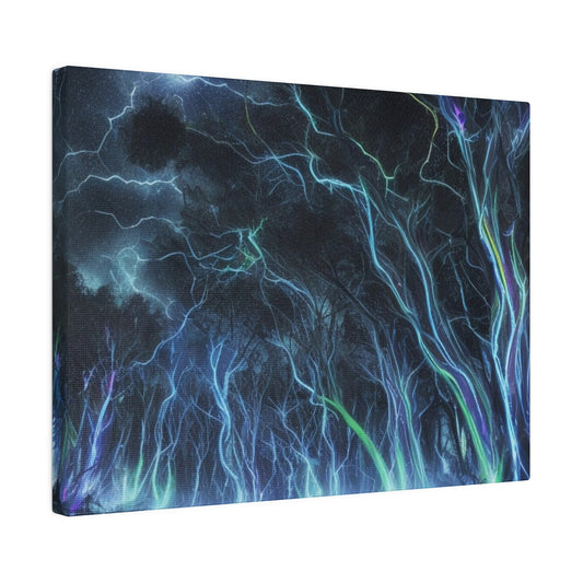 Colourful Lightning At Night In Forest - Matte Canvas, Stretched, 0.75"