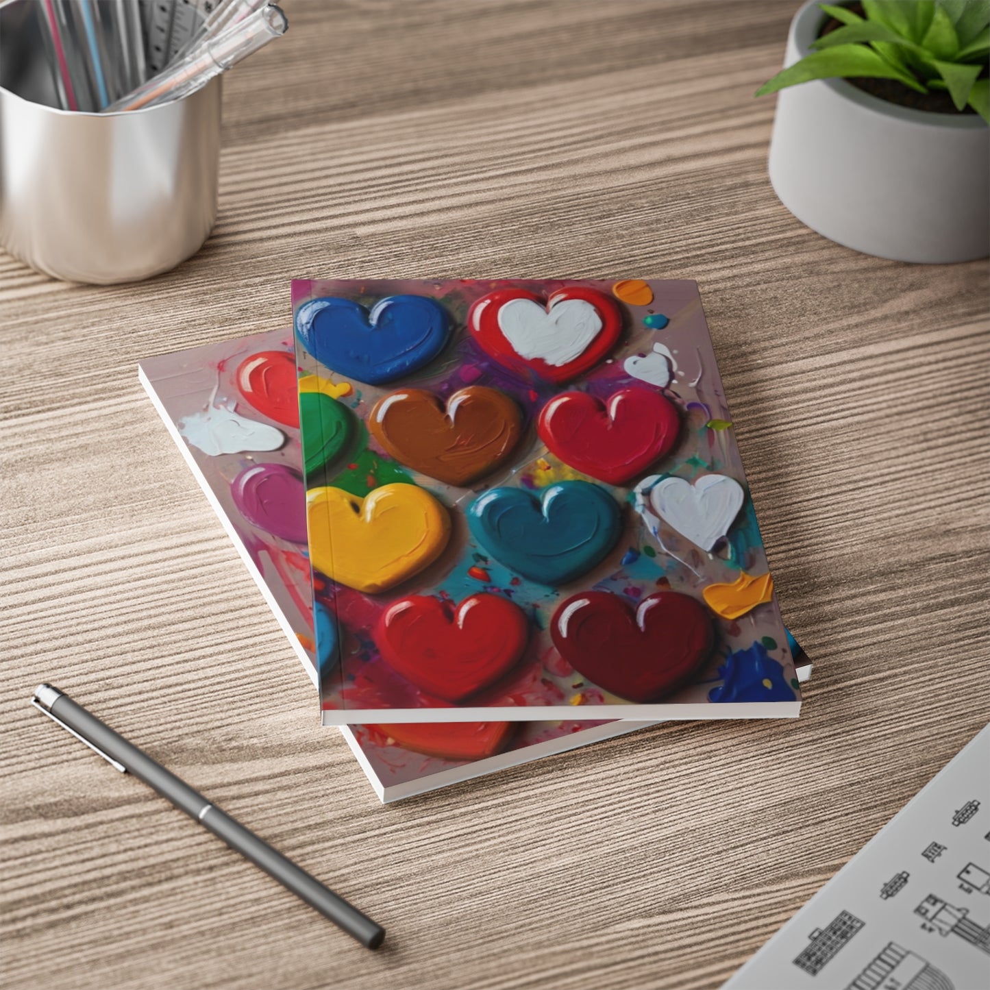 Painted Love Hearts - Softcover Notebook, A5