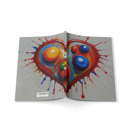 Colourful Bubbles Painted Love Heart - Softcover Notebook, A5