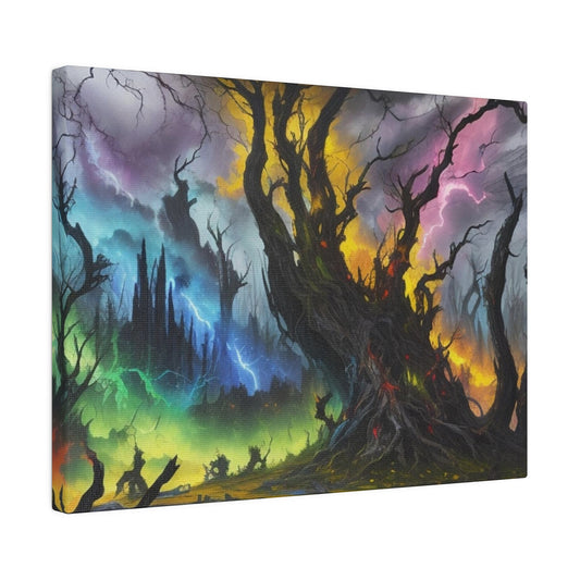 Colourful Lightning Among Dying Trees In Forest - Matte Canvas, Stretched, 0.75"