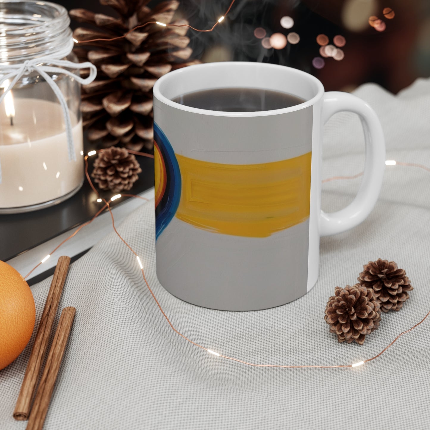 Yellow Stripe Love Heart Mug - Ceramic Coffee Mug 11oz