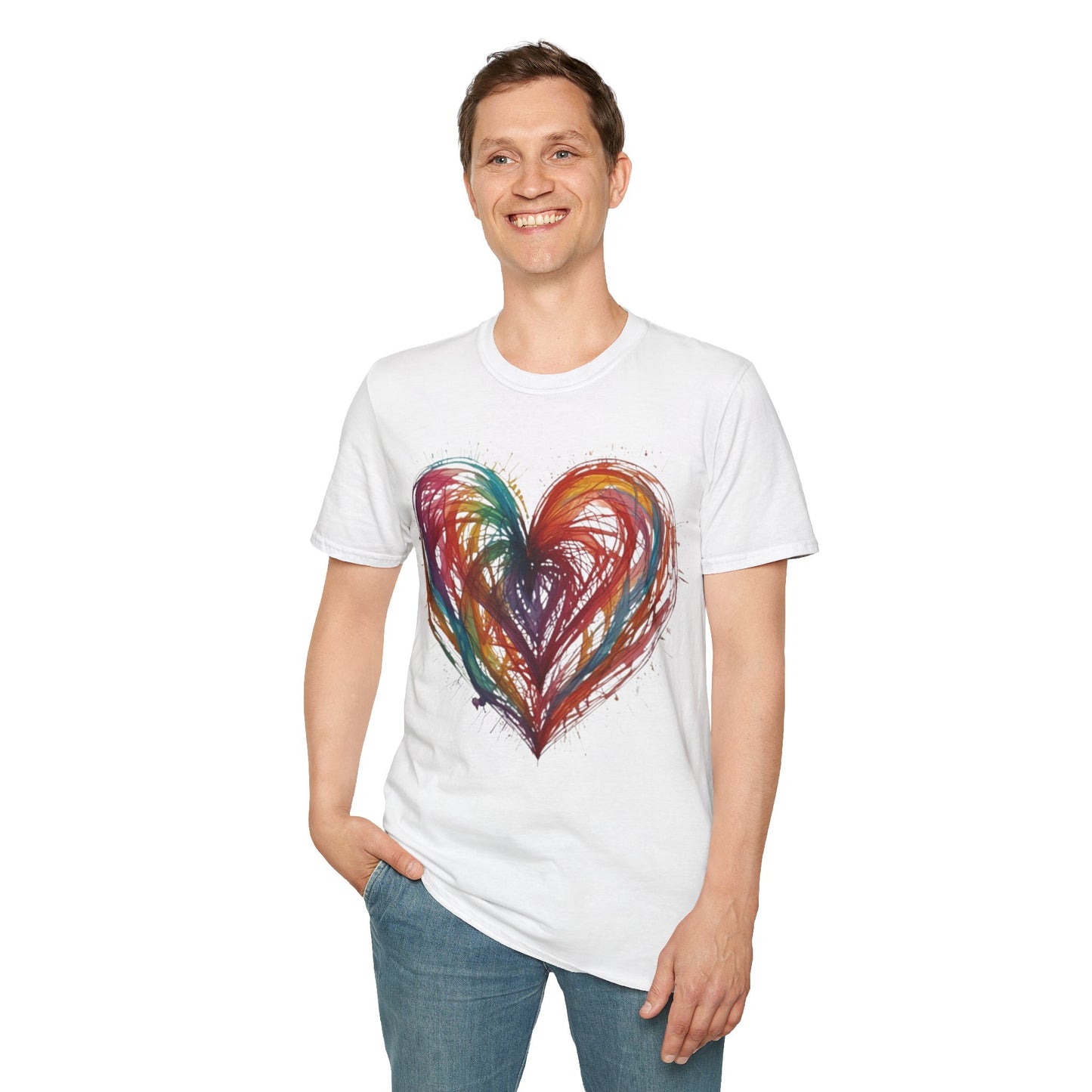 Colourful Messy Lines Transparent Love Heart - Unisex T-Shirt