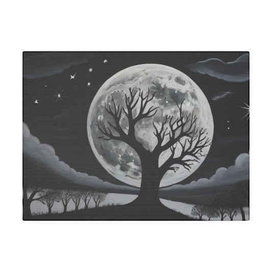 Large Moon Behind Leafless Tree Canvas - Matte Canvas, Stretched, 0.75"