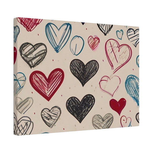 Messy Sketched Love Hearts - Matte Canvas, Stretched, 0.75"