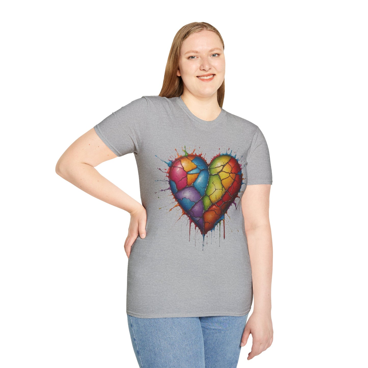 Colourful Messy Cracked Love Heart - Unisex T-Shirt