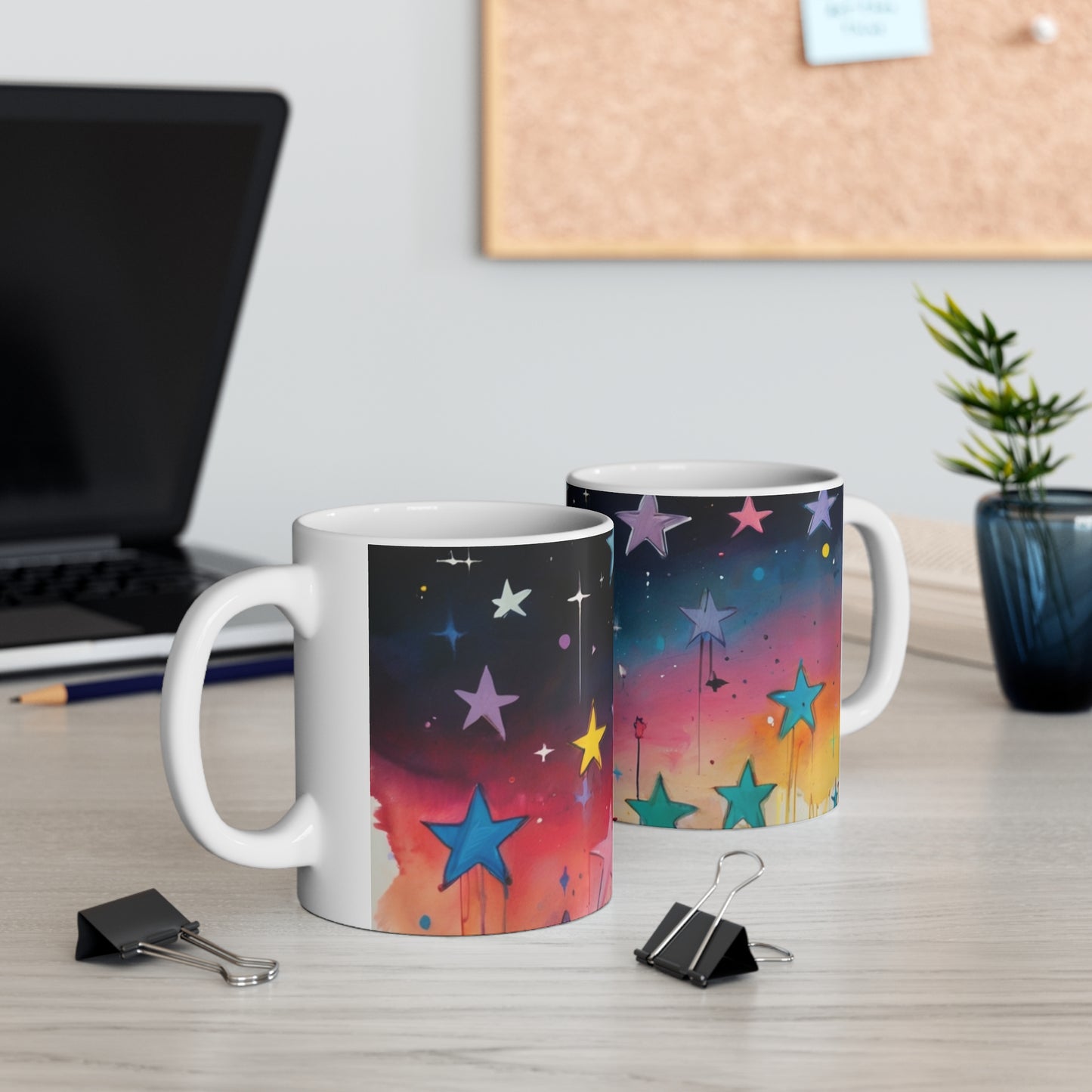 Colourful Sketch Watercolour Stars Mug - Ceramic Coffee Mug 11oz