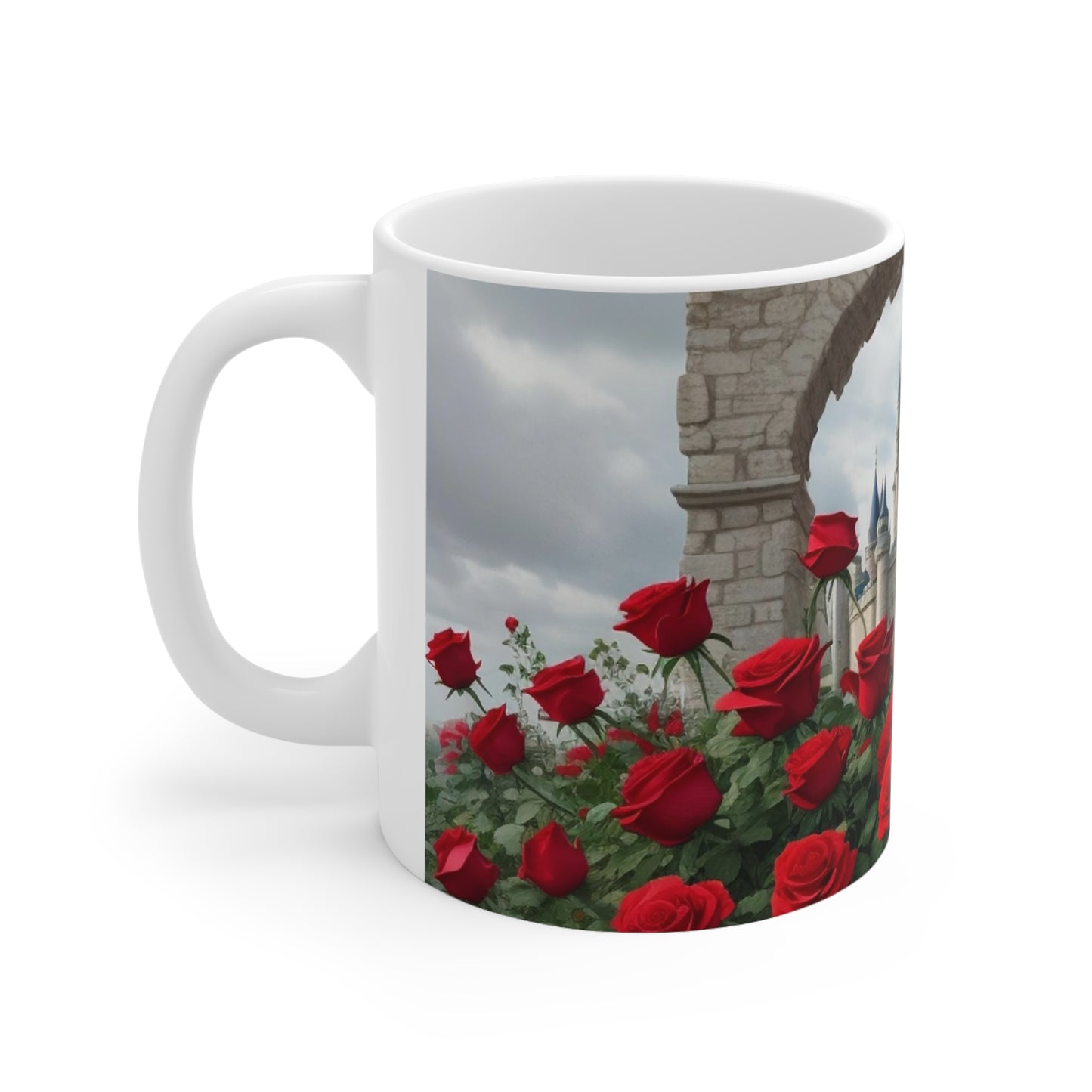 Red Roses Around Castle Mug - Ceramic Coffee Mug 11oz