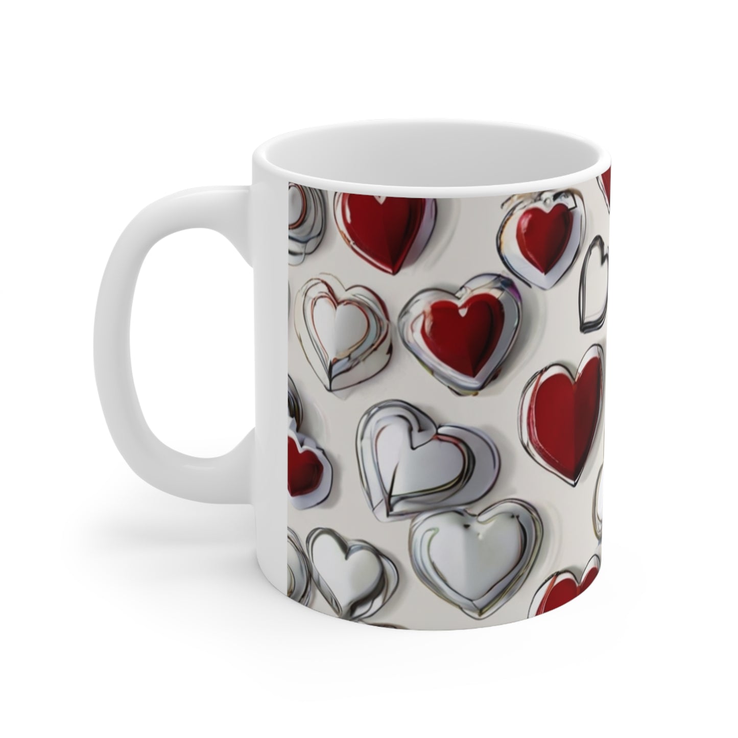 Red And White Love Hearts Mug - Ceramic Coffee Mug 11oz