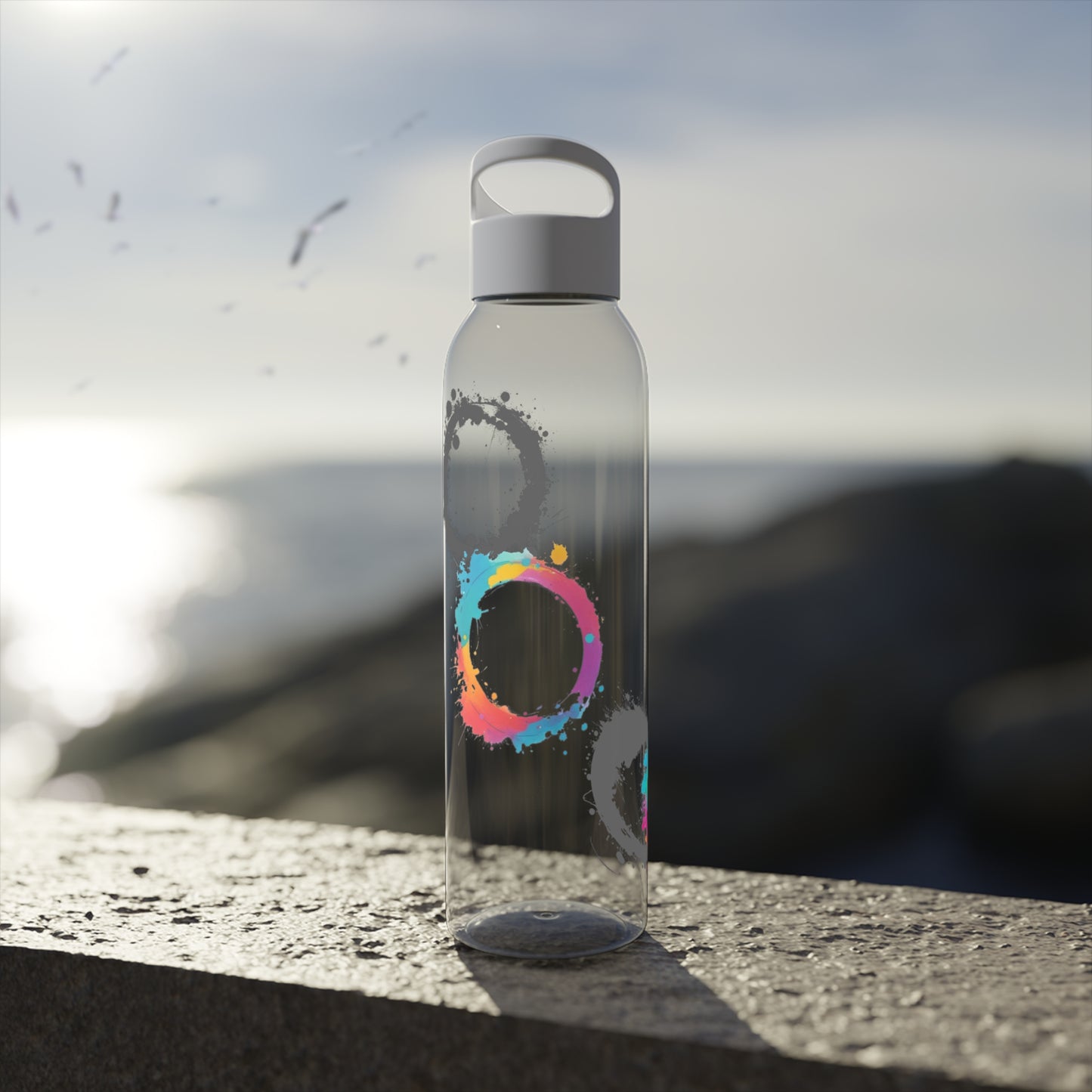 Colourful Circles Paint Art - Sky Water Bottle