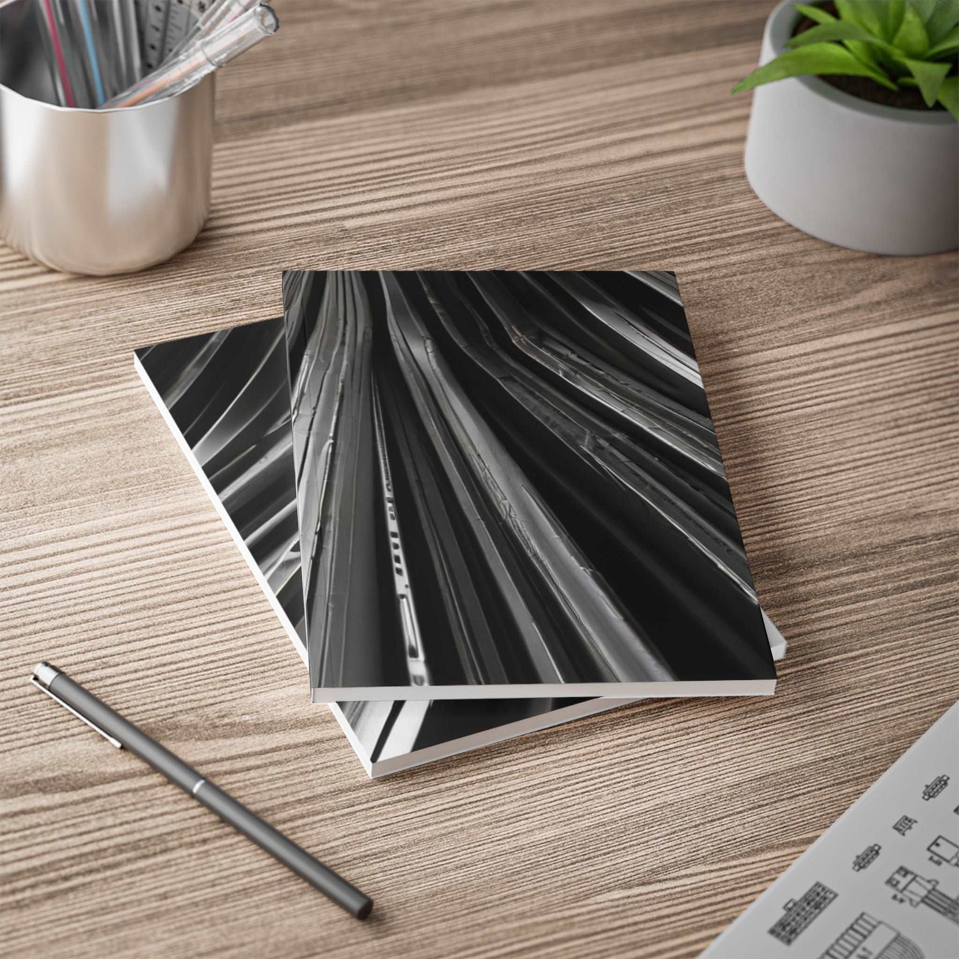 Black and White Lines Art - Softcover Notebook, A5