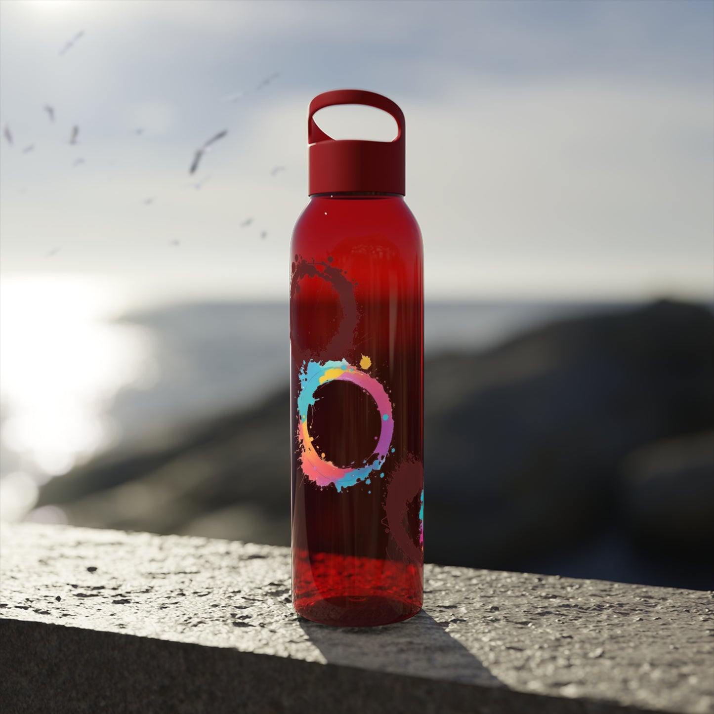 Colourful Circles Paint Art - Sky Water Bottle