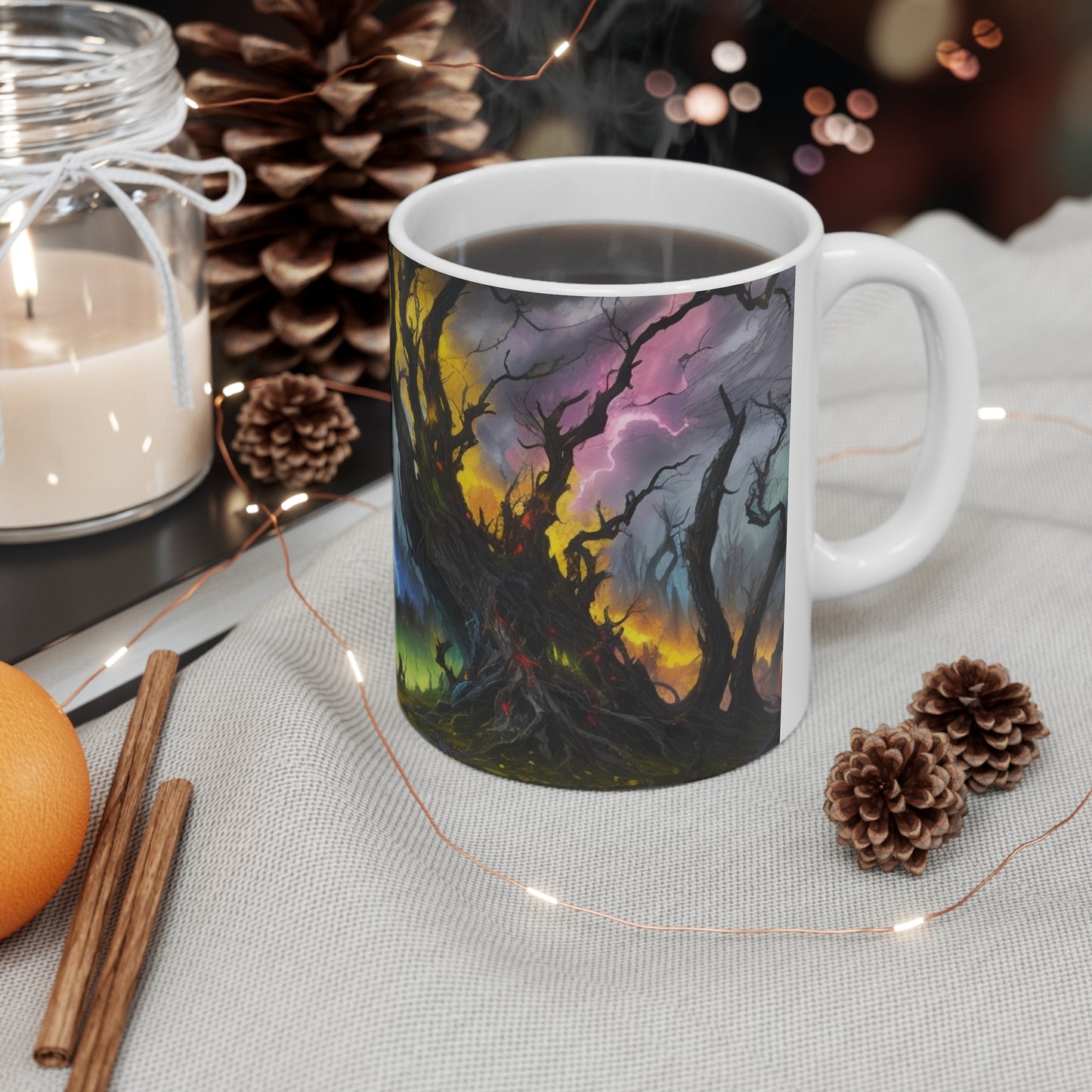 Dying Trees Colourful Lightning Mug - Ceramic Coffee Mug 11oz
