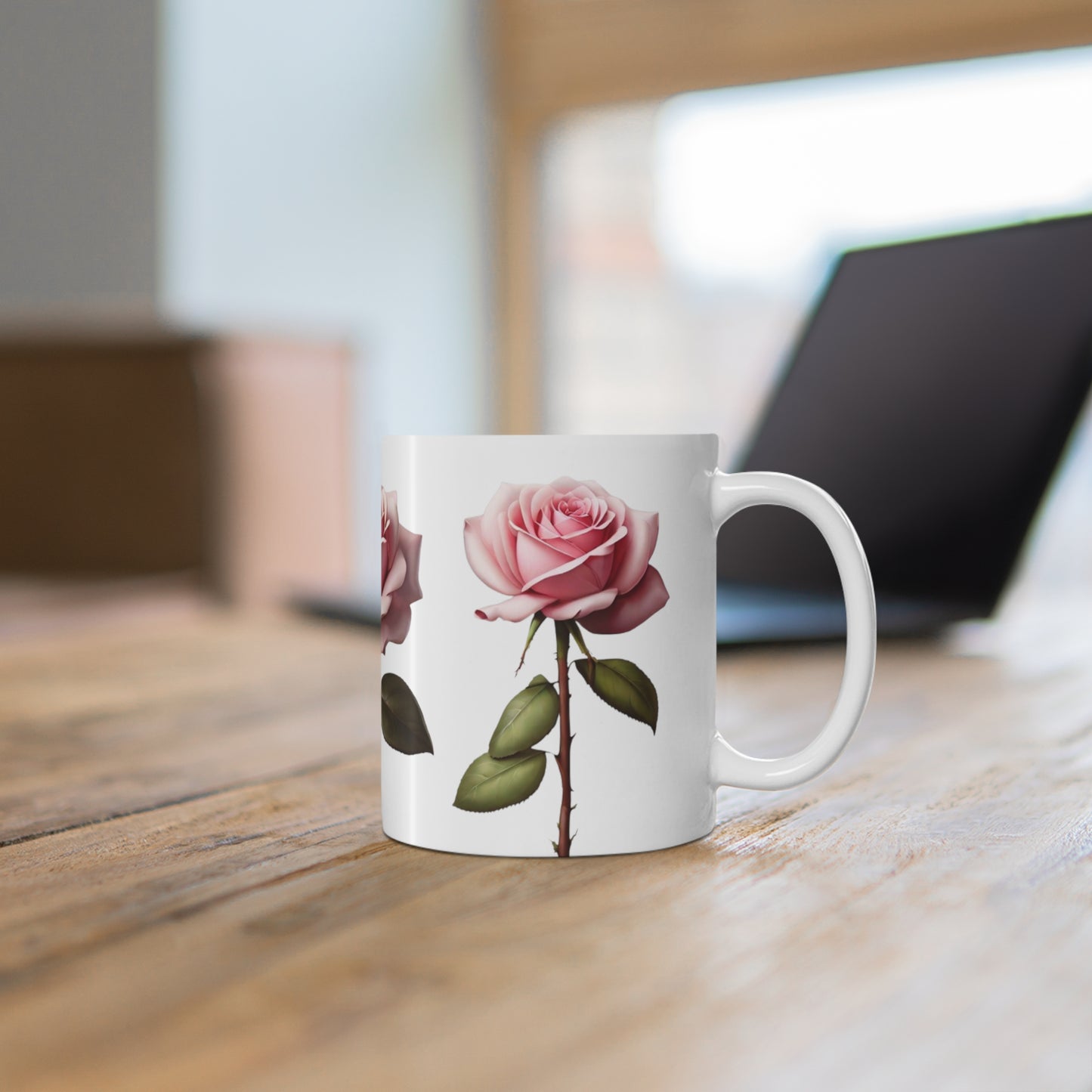 Pink Rose Mug - Ceramic Coffee Mug 11oz