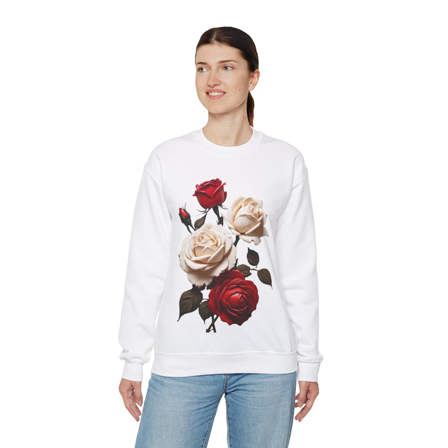 Red and White Roses - Unisex Crewneck Sweatshirt