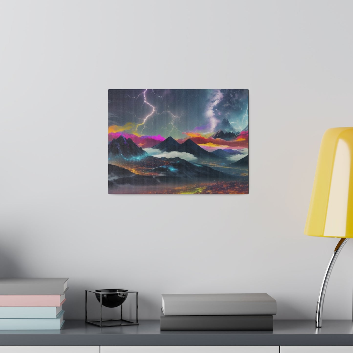 Messy Colourful Lightning Above Mountains - Matte Canvas, Stretched, 0.75"