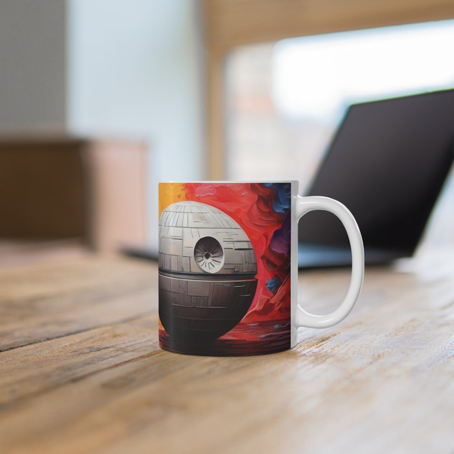 Colourful Death Star Painting - Ceramic Coffee Mug 11oz