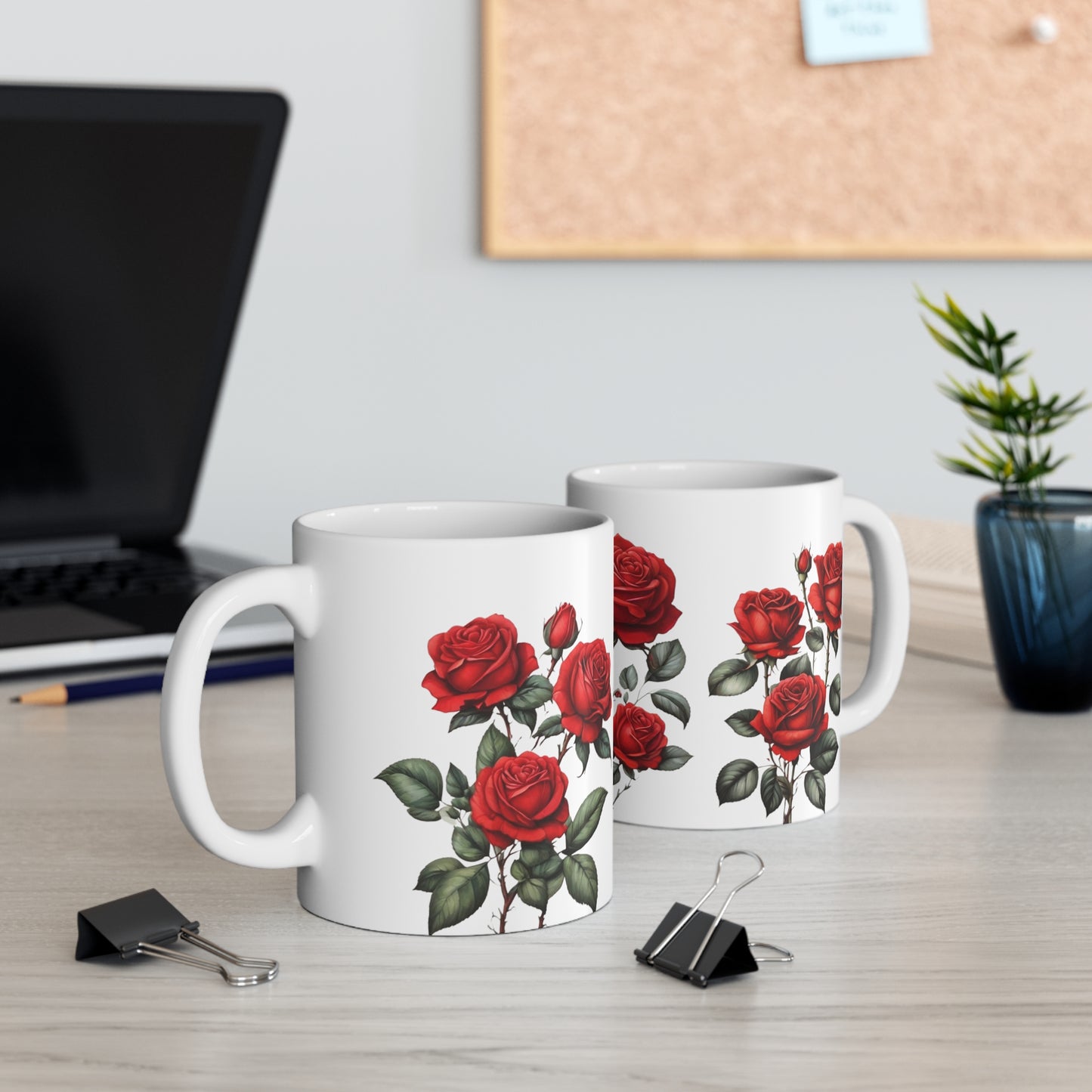 Red Roses Cluster Art Mug - Ceramic Coffee Mug 11oz