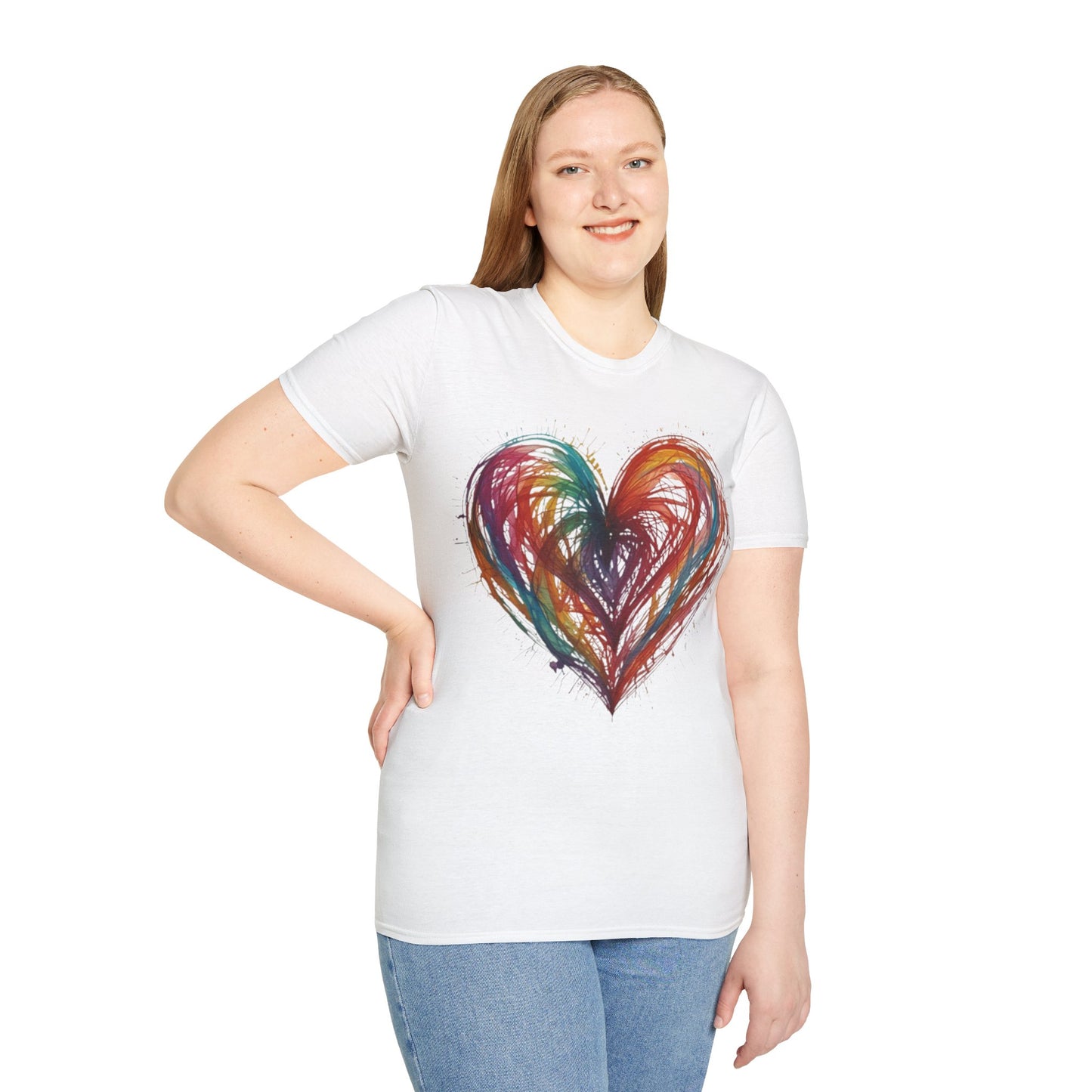 Colourful Messy Lines Transparent Love Heart - Unisex T-Shirt