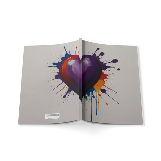 Purple Splatter Love Heart - Softcover Notebook, A5