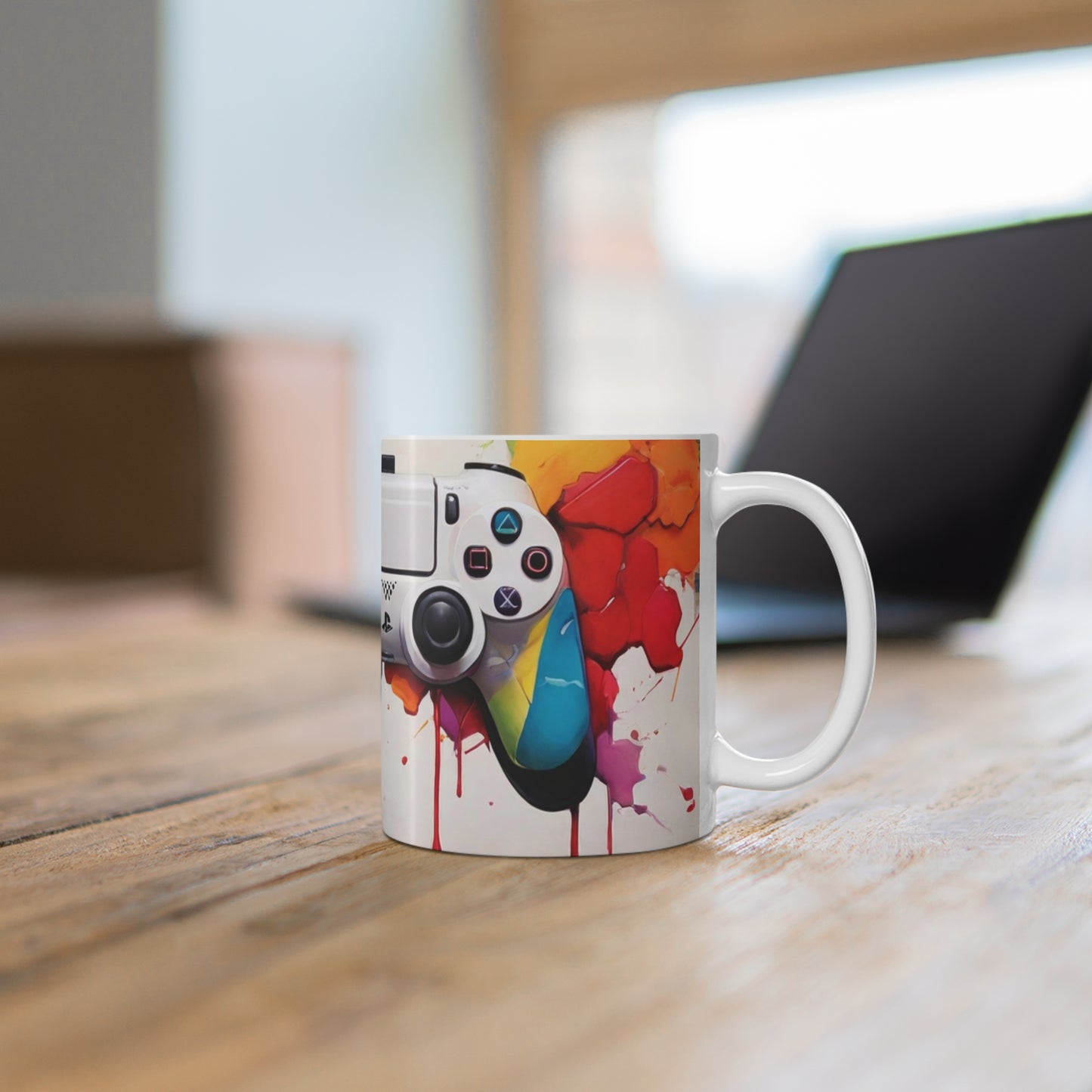 Colourful Background White PlayStation Controller Mug - Ceramic Coffee Mug 11oz